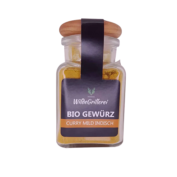 WildeGrillerei Curry mild Indisch Gewürz Glas mit Holzdeckel 80g
